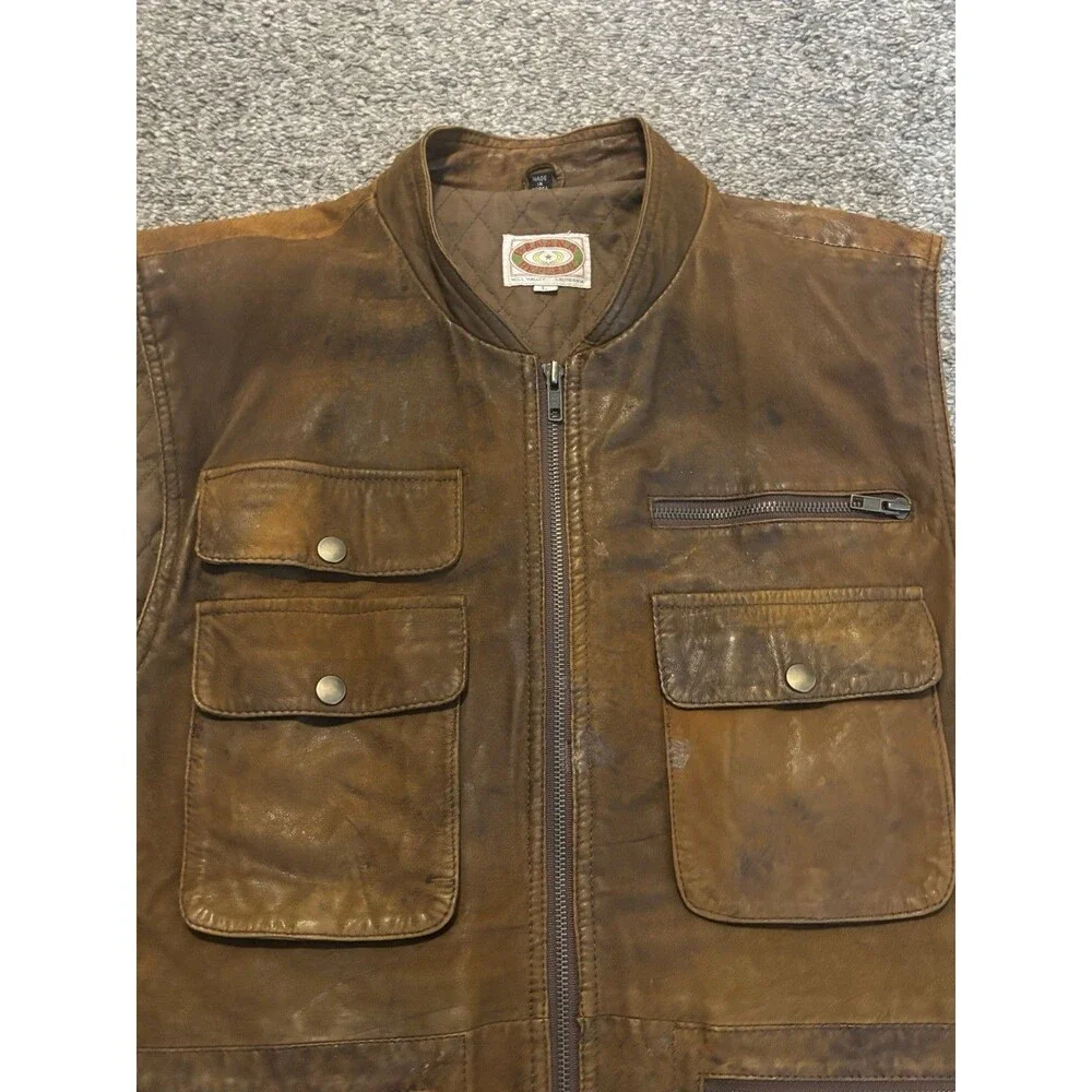 Vintage Banana Republic Leather Safari Vest Mens Large Quilted Liner Cotton
